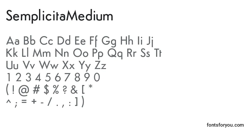 Czcionka SemplicitaMedium – alfabet, cyfry, specjalne znaki