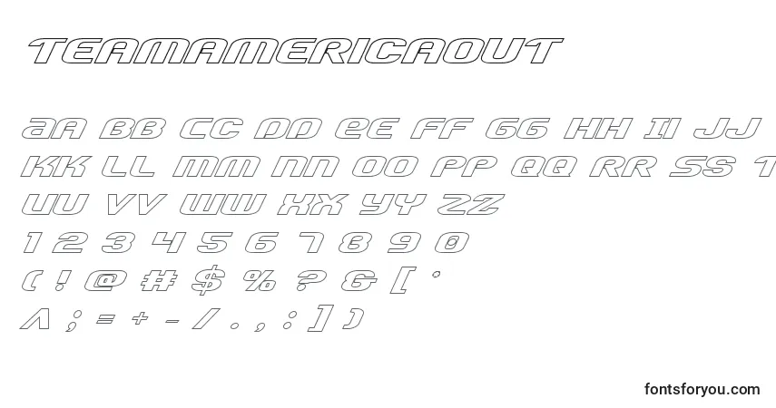 Czcionka Teamamericaout – alfabet, cyfry, specjalne znaki