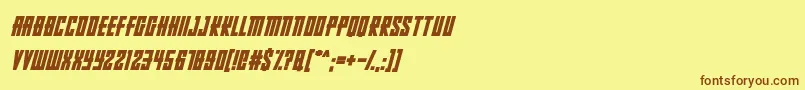 フォントRussianDollmakerItalic – 茶色の文字が黄色の背景にあります。