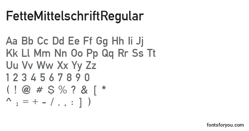 Czcionka FetteMittelschriftRegular – alfabet, cyfry, specjalne znaki