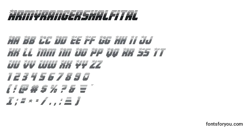 A fonte Armyrangershalfital – alfabeto, números, caracteres especiais
