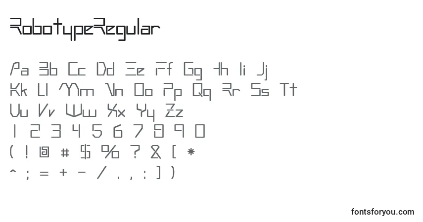 Czcionka RobotypeRegular – alfabet, cyfry, specjalne znaki