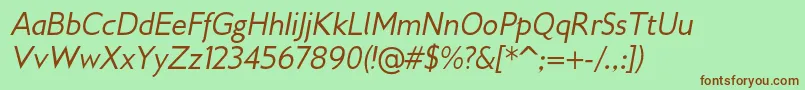 Fonte Gilliusadfno2Italic – fontes marrons em um fundo verde