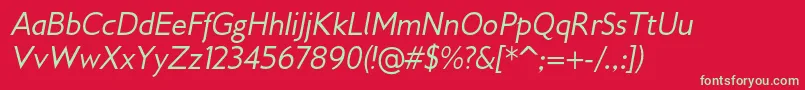 Gilliusadfno2Italic-Schriftart – Grüne Schriften auf rotem Hintergrund