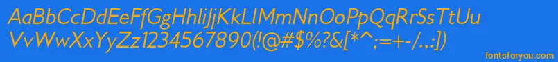 Gilliusadfno2Italic-Schriftart – Orangefarbene Schriften auf blauem Hintergrund