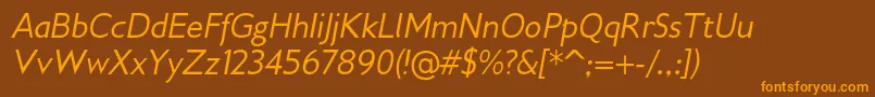 フォントGilliusadfno2Italic – オレンジ色の文字が茶色の背景にあります。