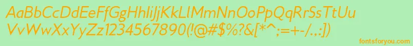 Шрифт Gilliusadfno2Italic – оранжевые шрифты на зелёном фоне