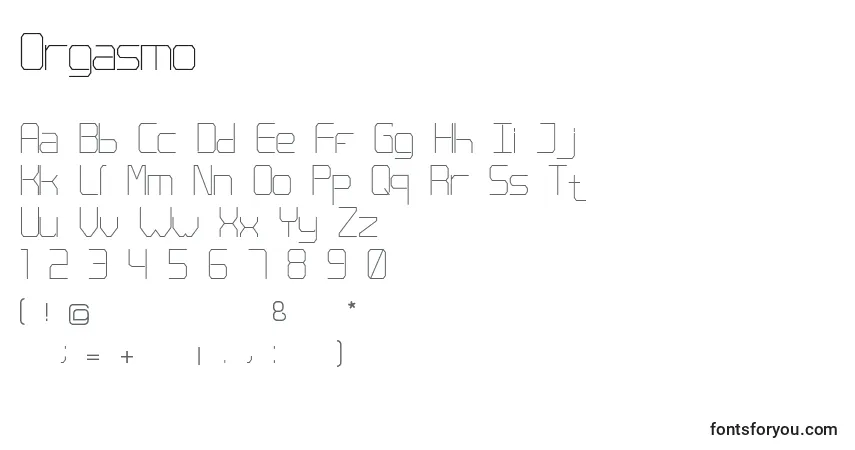 Шрифт Orgasmo – алфавит, цифры, специальные символы