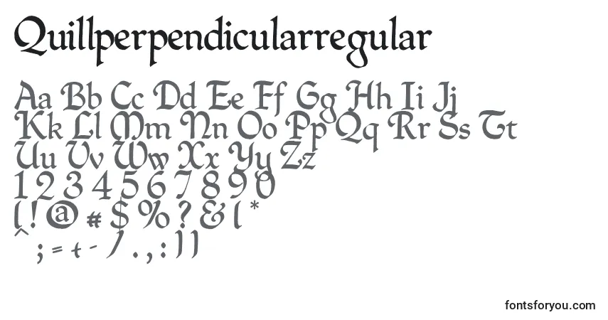 Quillperpendicularregular-fontti – aakkoset, numerot, erikoismerkit