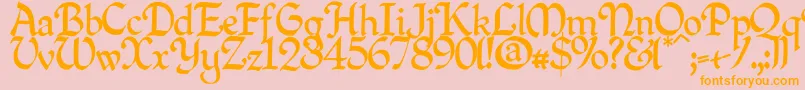 Quillperpendicularregular-Schriftart – Orangefarbene Schriften auf rosa Hintergrund