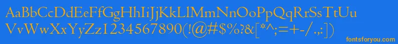 フォントCentaurmtstd – オレンジ色の文字が青い背景にあります。