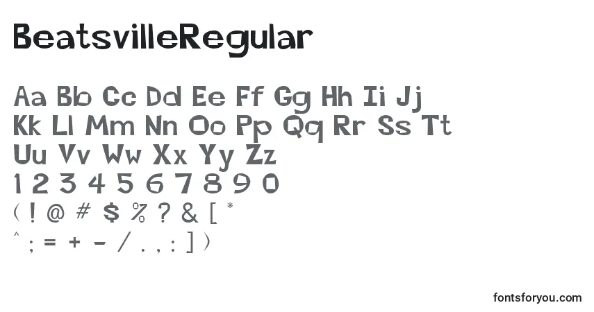 Schriftart BeatsvilleRegular – Alphabet, Zahlen, spezielle Symbole