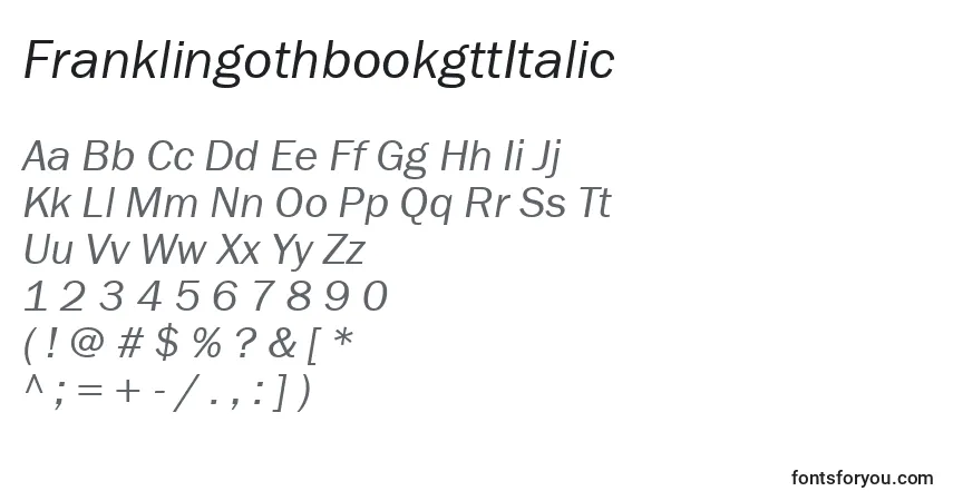 Шрифт FranklingothbookgttItalic – алфавит, цифры, специальные символы