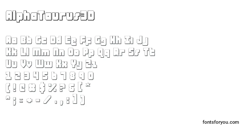 Czcionka AlphaTaurus3D – alfabet, cyfry, specjalne znaki