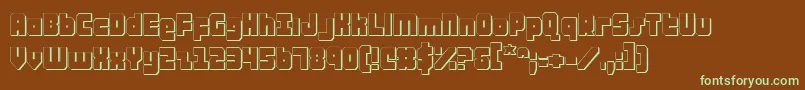 フォントAlphaTaurus3D – 緑色の文字が茶色の背景にあります。