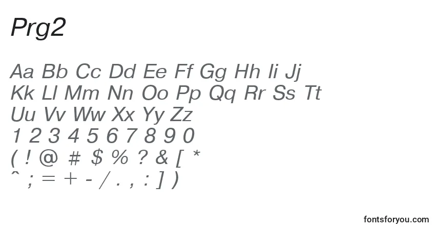 A fonte Prg2 – alfabeto, números, caracteres especiais