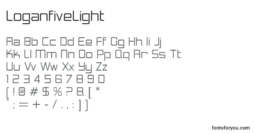 Schriftart LoganfiveLight – Alphabet, Zahlen, spezielle Symbole