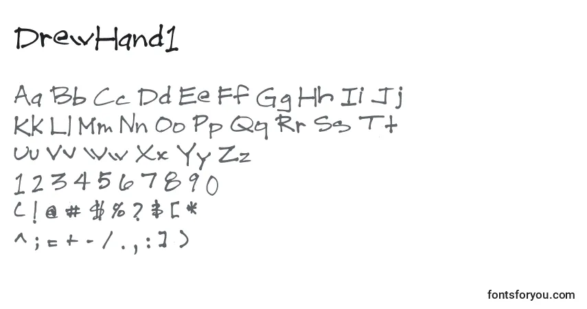A fonte DrewHand1 – alfabeto, números, caracteres especiais