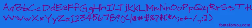 DrewHand1-Schriftart – Violette Schriften auf blauem Hintergrund