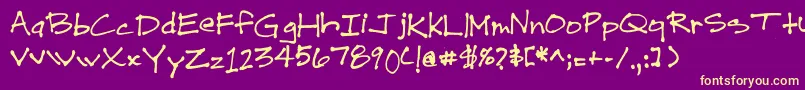 DrewHand1-Schriftart – Gelbe Schriften auf violettem Hintergrund