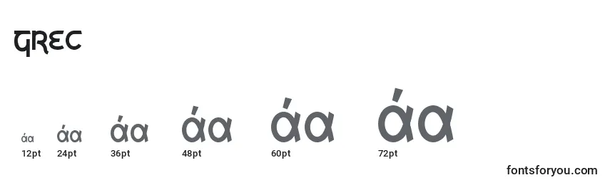 Размеры шрифта Grec