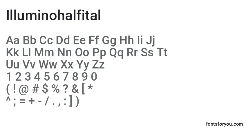 Czcionka Illuminohalfital – alfabet, cyfry, specjalne znaki