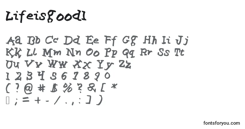 Czcionka Lifeisgood1 – alfabet, cyfry, specjalne znaki