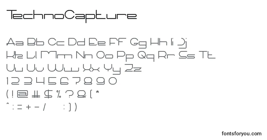 A fonte TechnoCapture – alfabeto, números, caracteres especiais