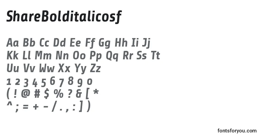Czcionka ShareBolditalicosf – alfabet, cyfry, specjalne znaki