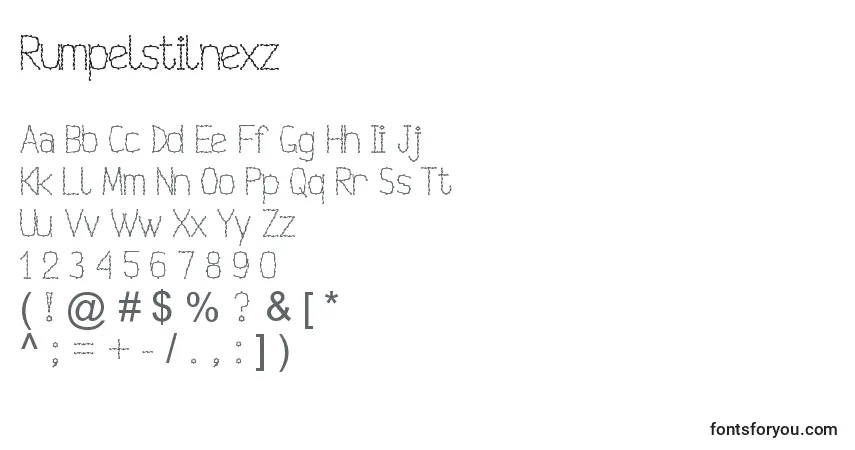 A fonte Rumpelstilnexz – alfabeto, números, caracteres especiais