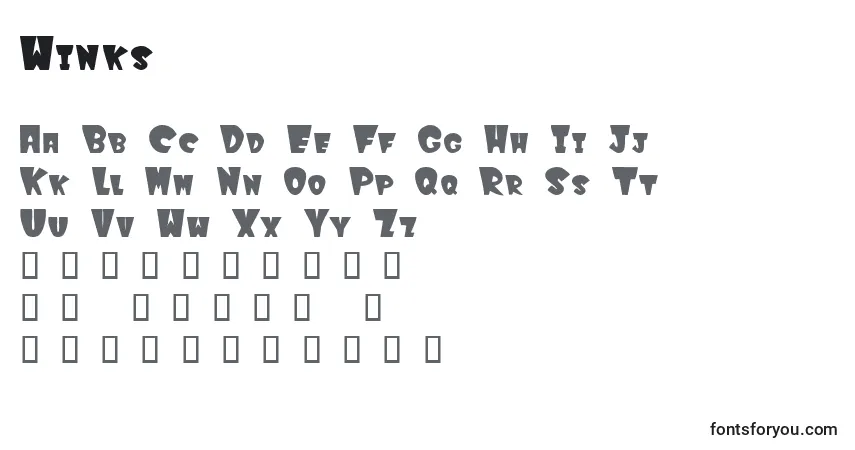 Czcionka Winks – alfabet, cyfry, specjalne znaki