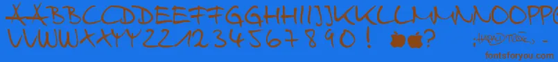 フォントHarryWebfont – 茶色の文字が青い背景にあります。