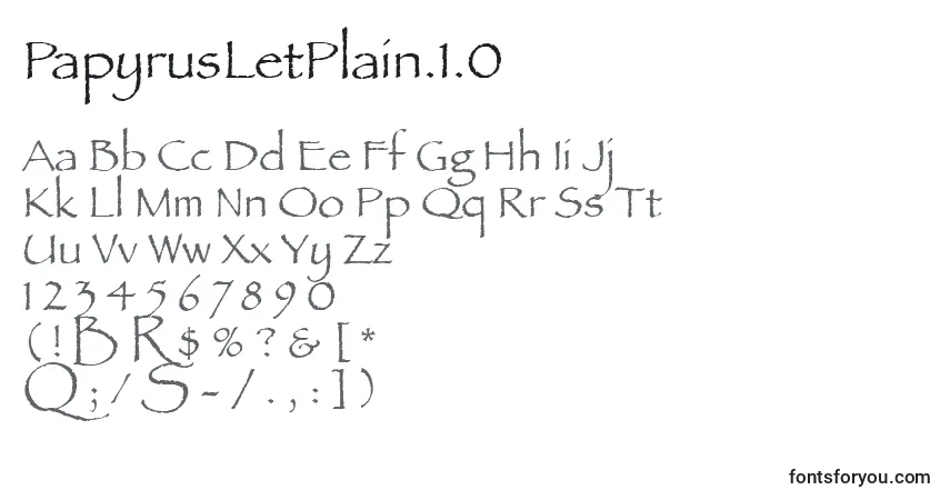 A fonte PapyrusLetPlain.1.0 – alfabeto, números, caracteres especiais