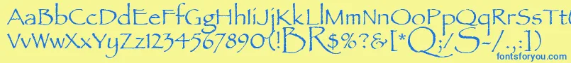 フォントPapyrusLetPlain.1.0 – 青い文字が黄色の背景にあります。