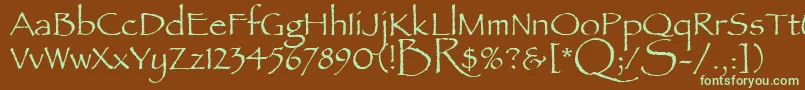 フォントPapyrusLetPlain.1.0 – 緑色の文字が茶色の背景にあります。