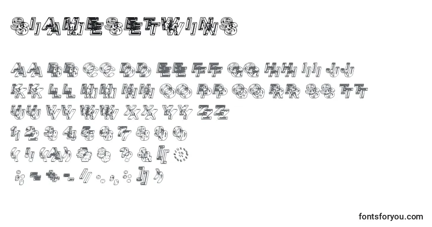 A fonte SiameseTwins – alfabeto, números, caracteres especiais