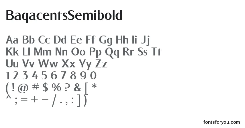 Czcionka BaqacentsSemibold – alfabet, cyfry, specjalne znaki