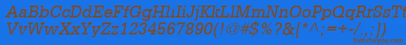 フォントGlyphaLt55Oblique – 茶色の文字が青い背景にあります。