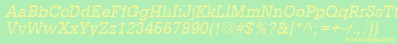 GlyphaLt55Oblique-fontti – keltaiset fontit vihreällä taustalla