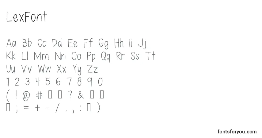 Schriftart LexFont – Alphabet, Zahlen, spezielle Symbole