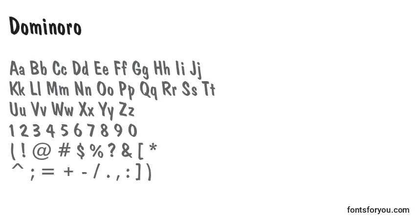 A fonte Dominoro – alfabeto, números, caracteres especiais