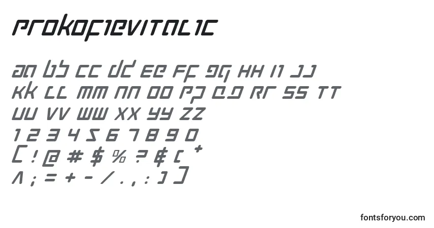 Fuente ProkofievItalic - alfabeto, números, caracteres especiales
