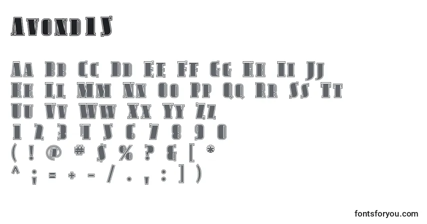 Czcionka Avond15 – alfabet, cyfry, specjalne znaki