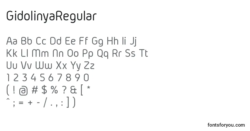 A fonte GidolinyaRegular – alfabeto, números, caracteres especiais