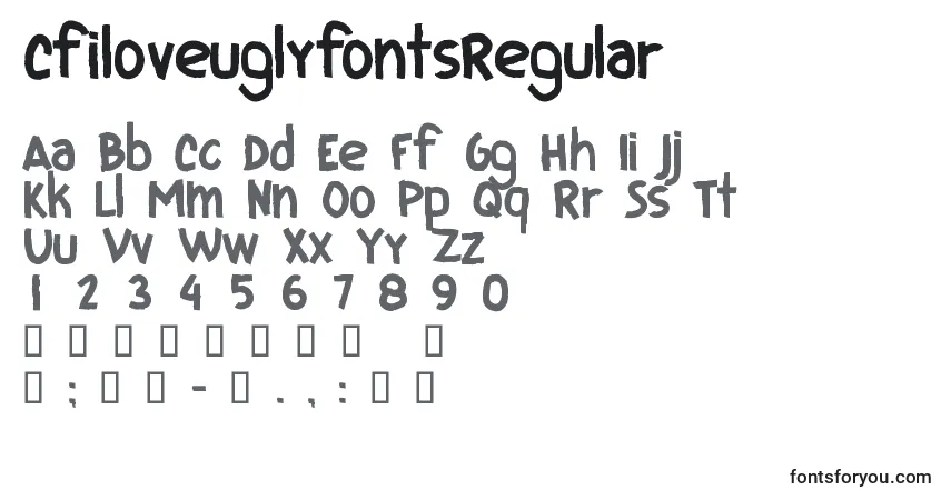 characters of cfiloveuglyfontsregular font, letter of cfiloveuglyfontsregular font, alphabet of  cfiloveuglyfontsregular font