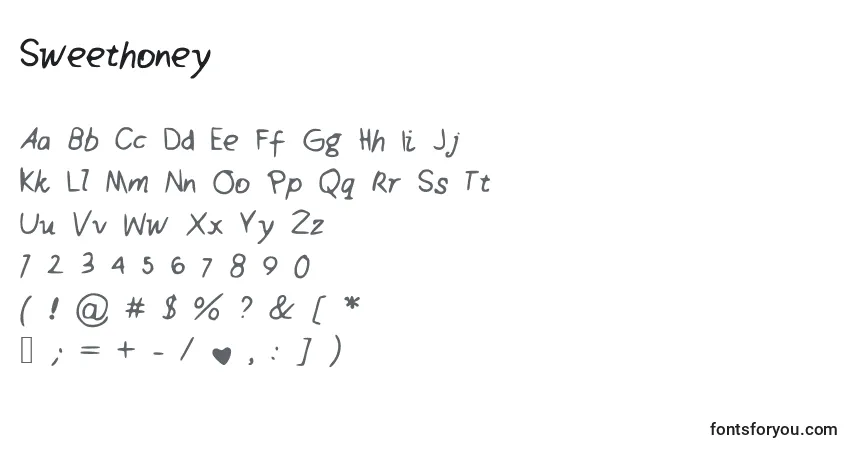 Czcionka Sweethoney – alfabet, cyfry, specjalne znaki