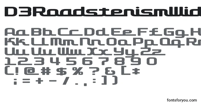 A fonte D3RoadsterismWide – alfabeto, números, caracteres especiais