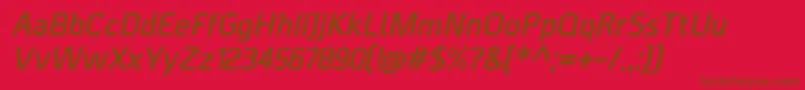BordaBolditalic-Schriftart – Braune Schriften auf rotem Hintergrund