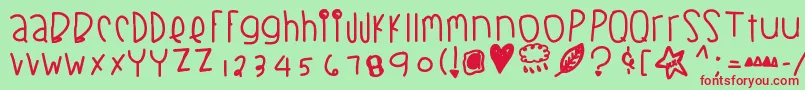 フォントBlackberrybluesthick – 赤い文字の緑の背景