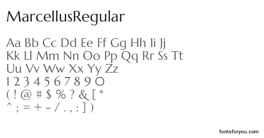 Czcionka MarcellusRegular – alfabet, cyfry, specjalne znaki